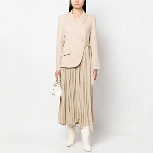 SIMKHAI Ambretta Plisse-detailed Woven Maxi Blazer Dress in Natural